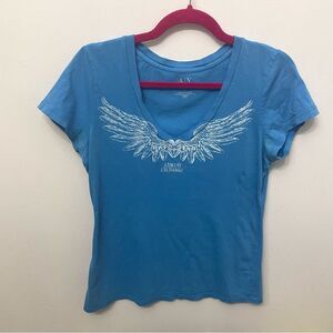 Y2K Armani Exchange Wings V-Neck Detail Women’s Top Blue